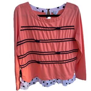 Crown & Ivy Mixed Media Top Women’s Petite L PL Coral Navy/Black Trim 3/4 Sleeve